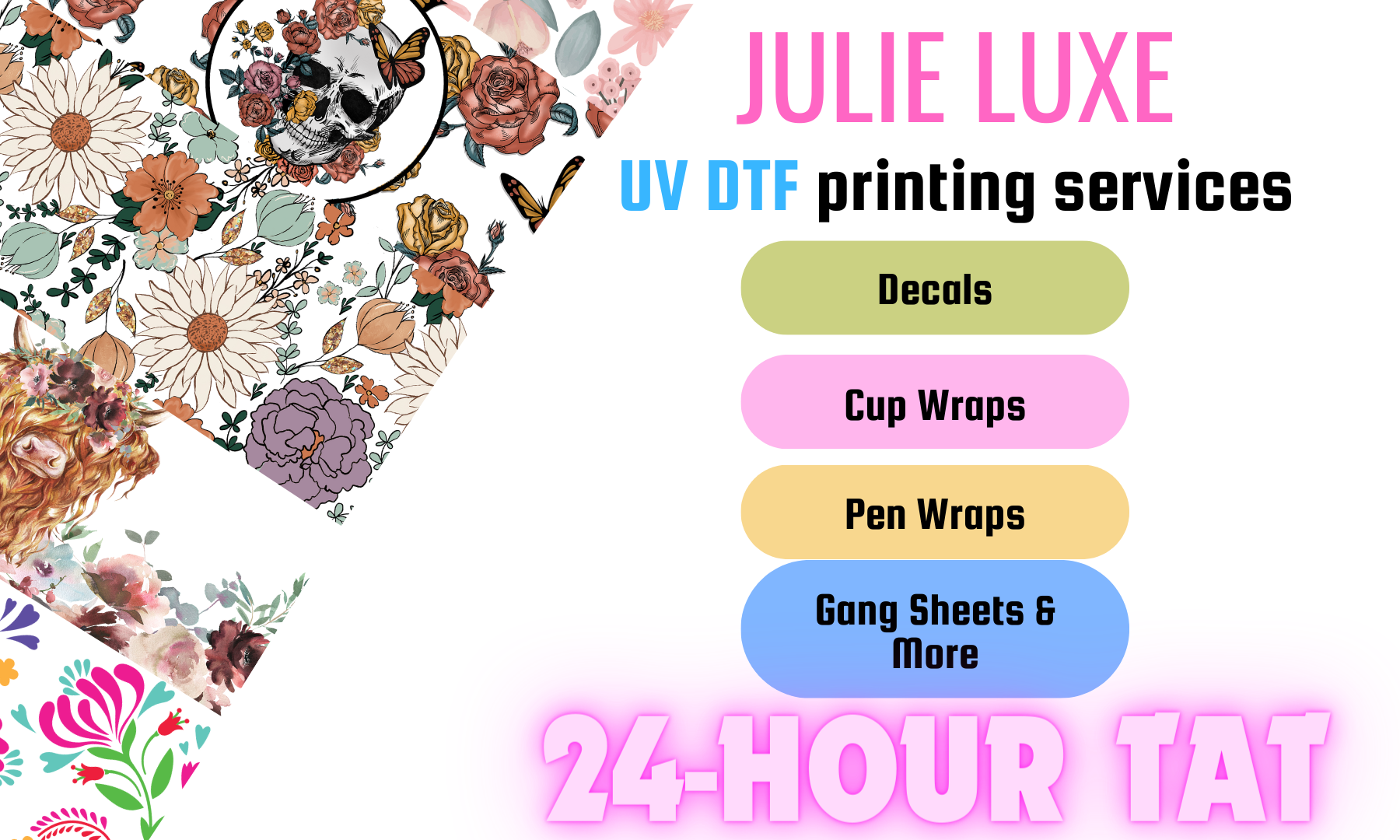  UV DTF Cup Wraps For 16 Oz - 8 Sheets Floral UVDTF