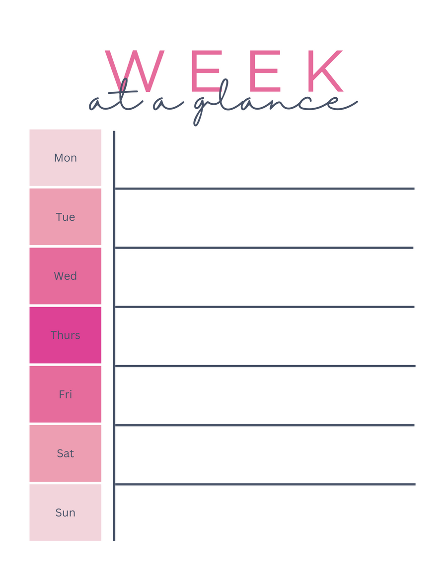 Pink Weekly Planner - Digital Download