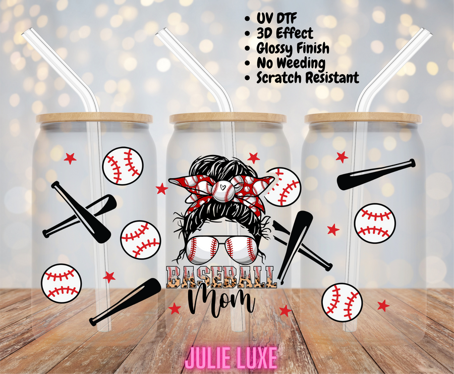 BASEBALL MOM MESSY BUN - UV DTF CUP WRAP