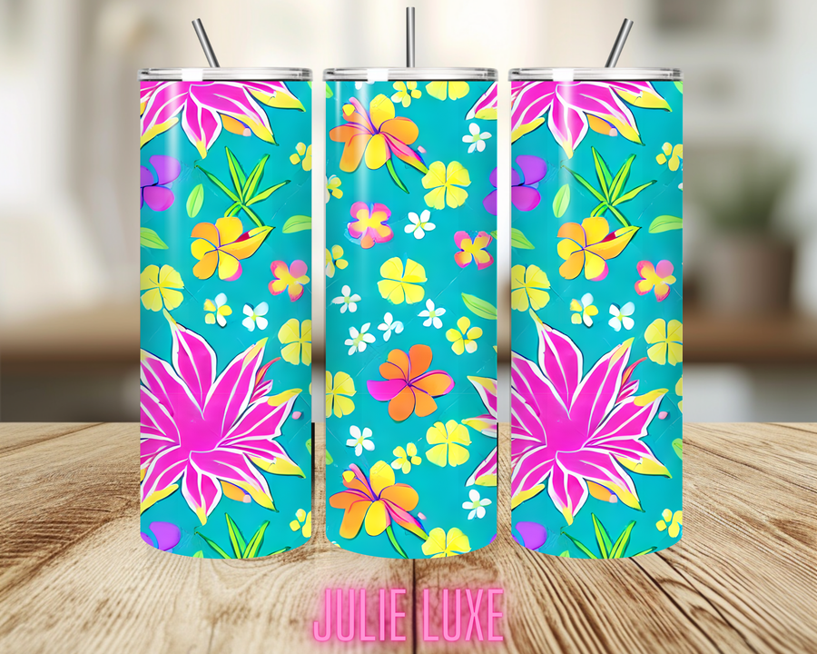 Tropical Flowers | 20oz Skinny Tumbler Cup Wrap | Digital Download | PNG