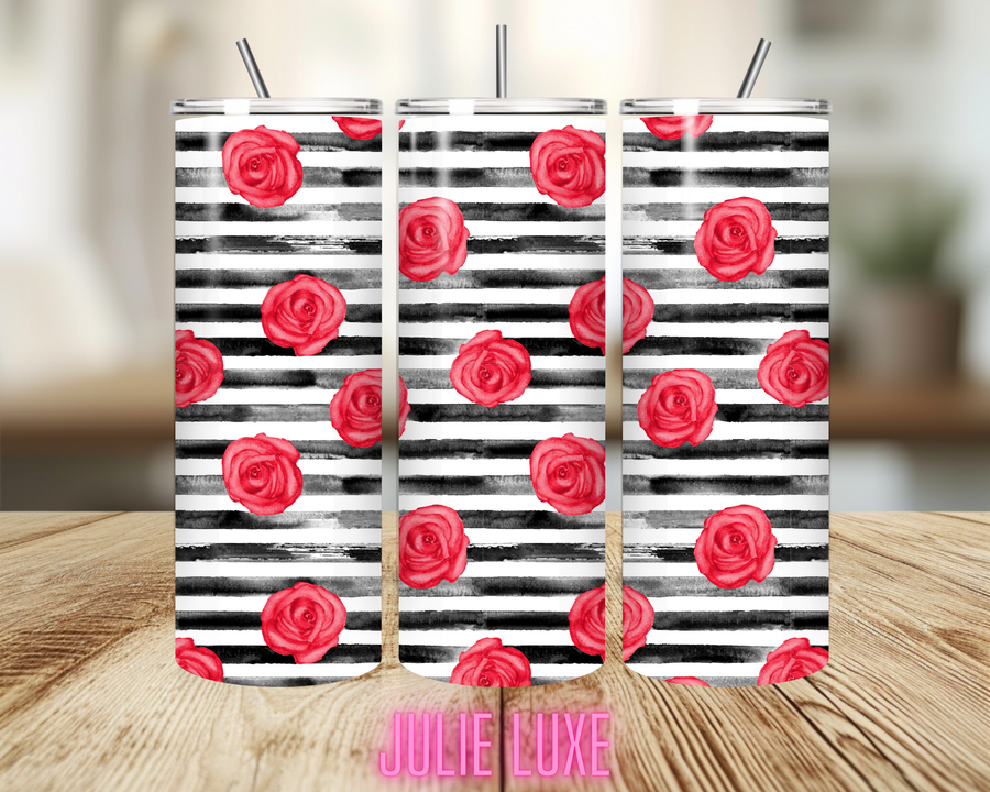 Striped Roses | 20oz Skinny Tumbler Cup Wrap | Digital Download | PNG