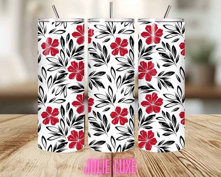 Red & Black Floral | 20oz Skinny Tumbler Cup Wrap | Digital Download | PNG