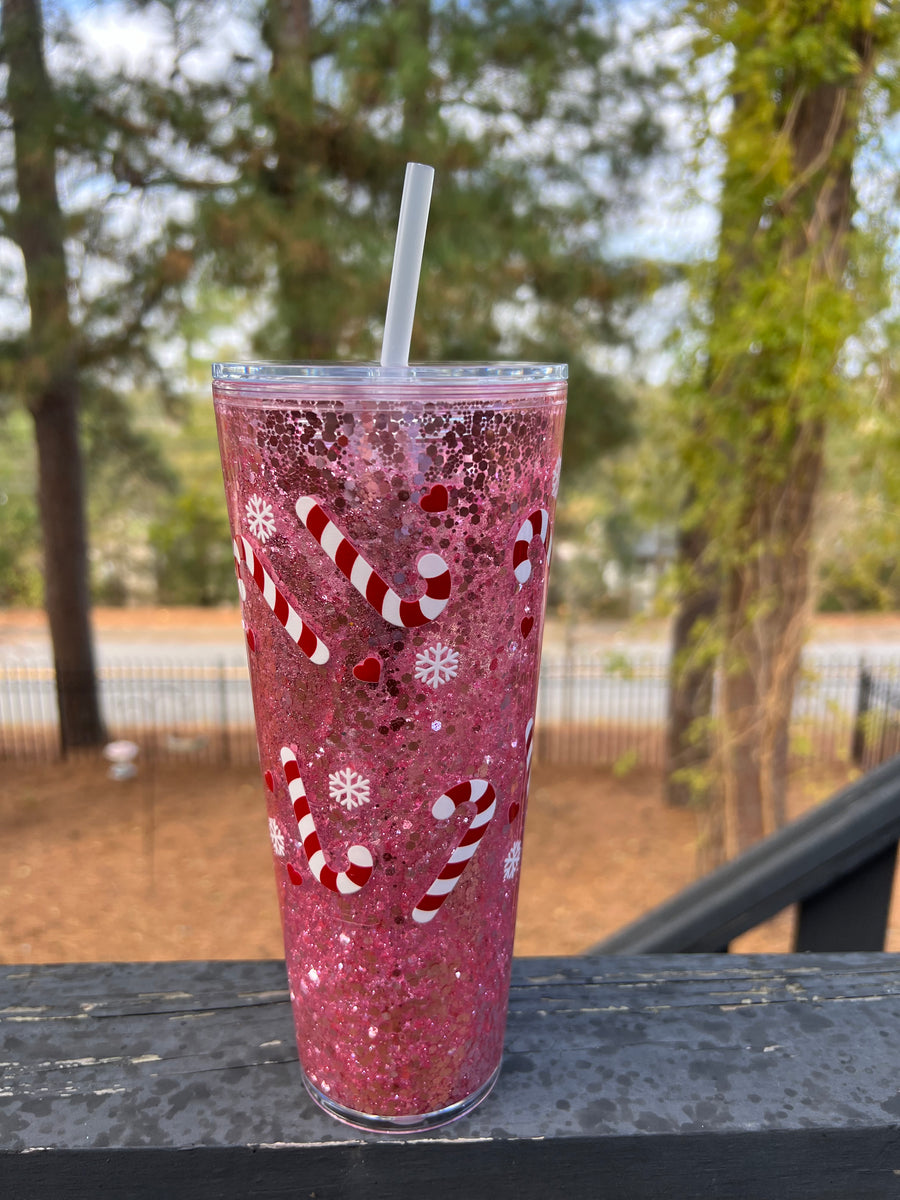 Pink Candy Cane Snow Globe Tumbler