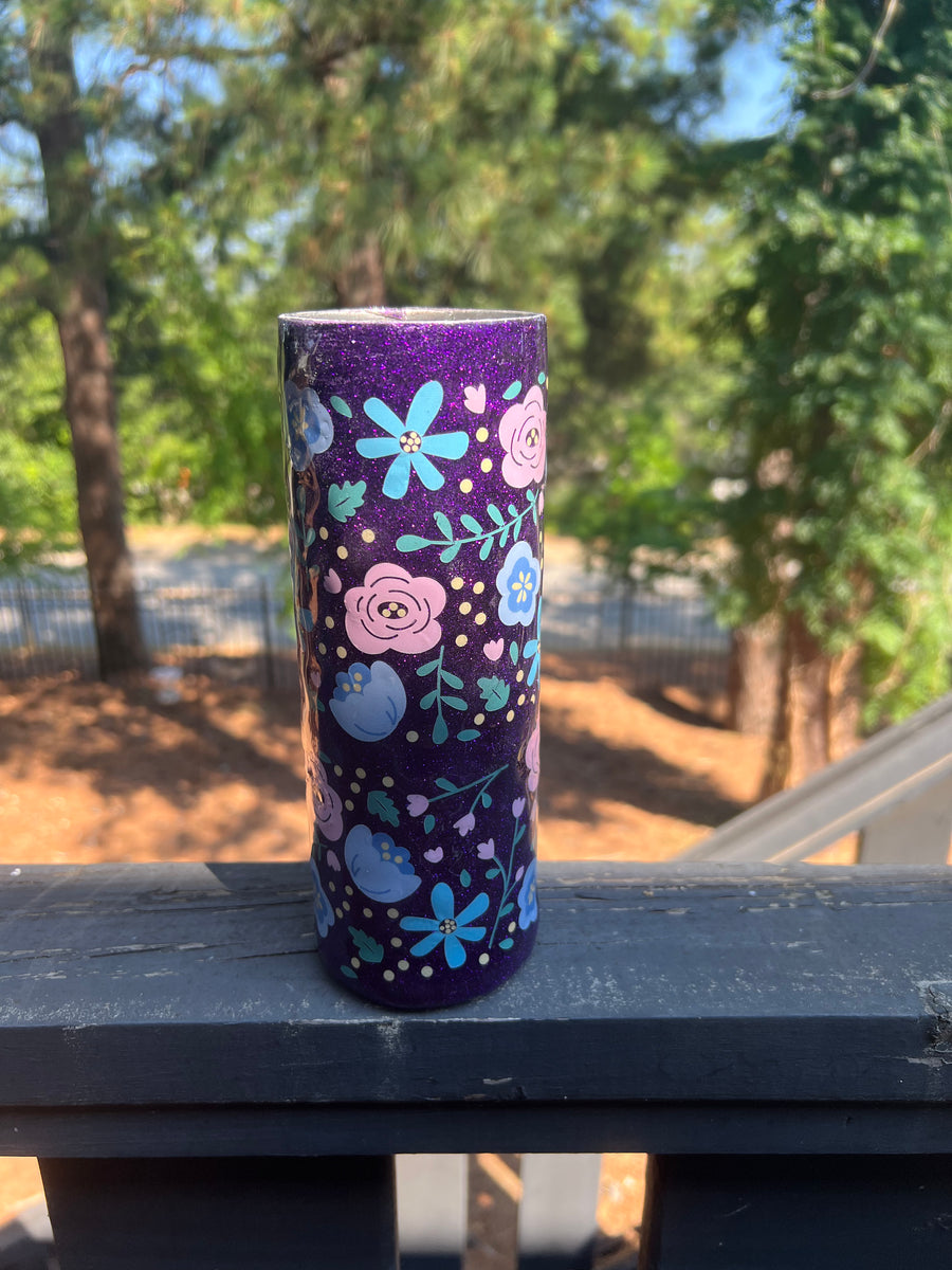 Pastel Floral Glitter Tumbler