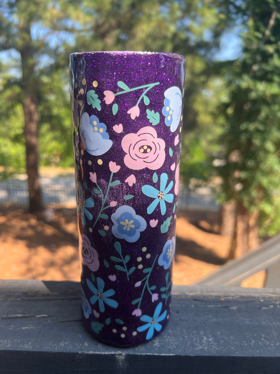 Pastel Floral Glitter Tumbler