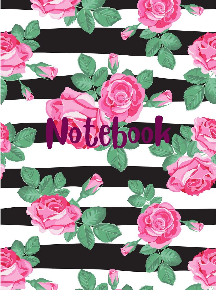 Pink Roses Notebook Cover Front & Back - Digital Download