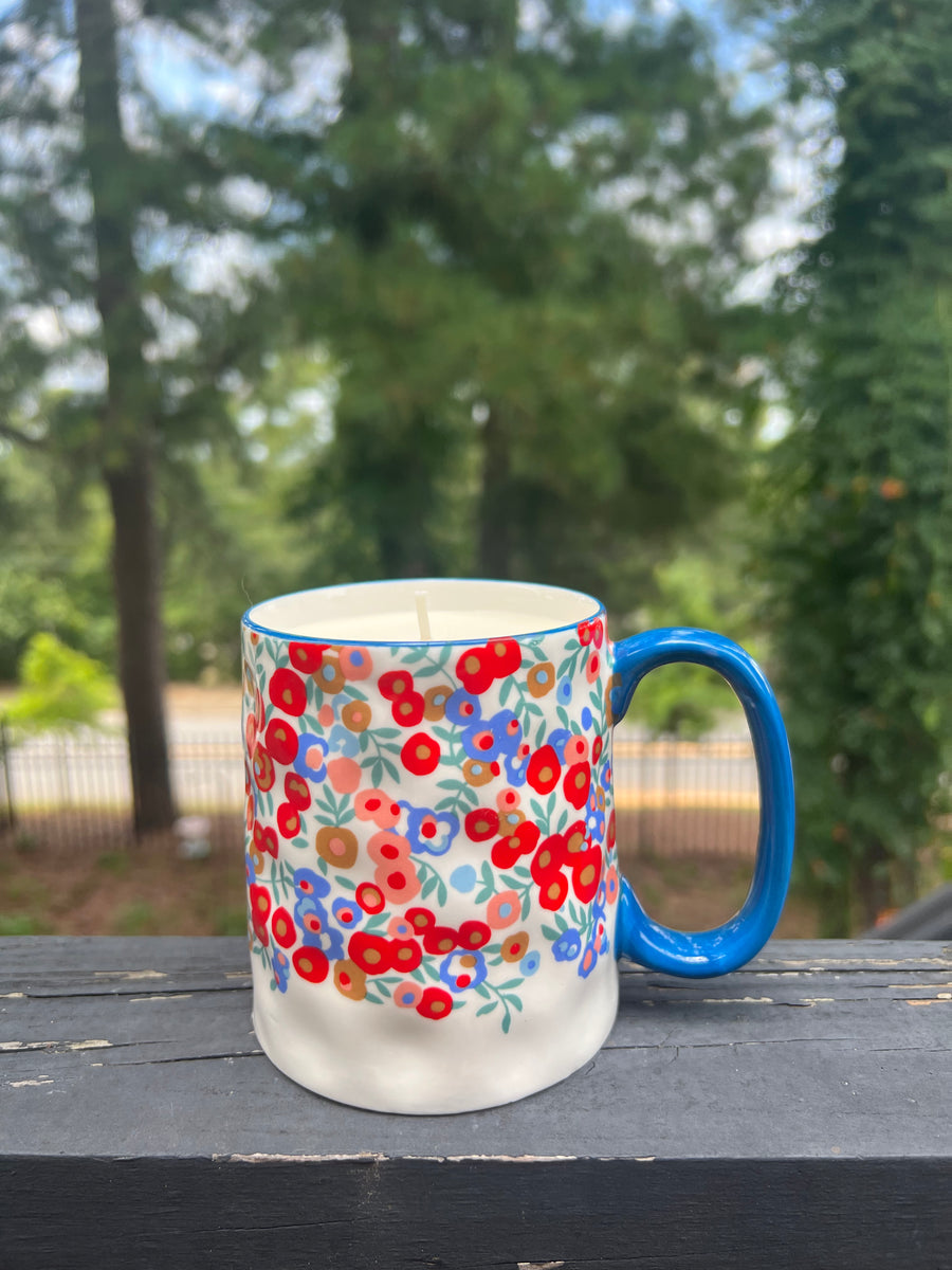 Red Floral Coffee Mug Candle