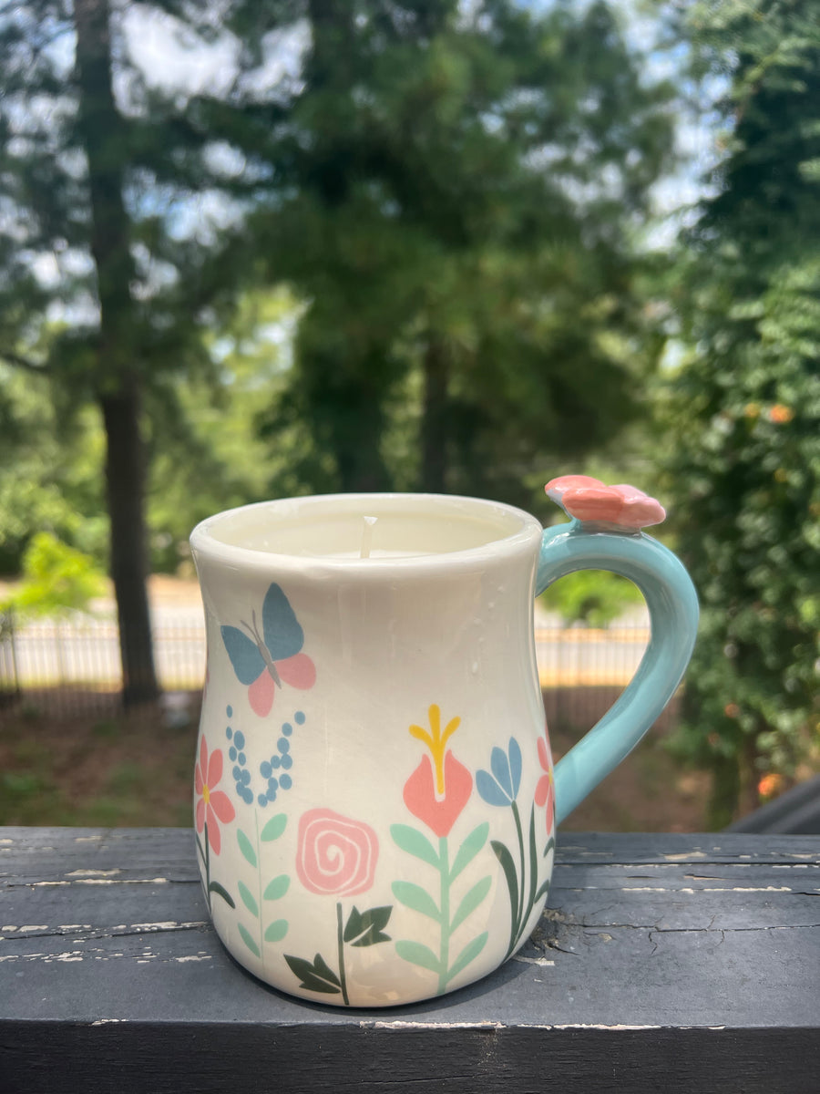 Pink Butterfly Coffee Mug Candle