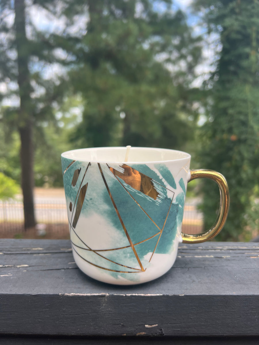 Teal Geometric Coffee Mug Candle