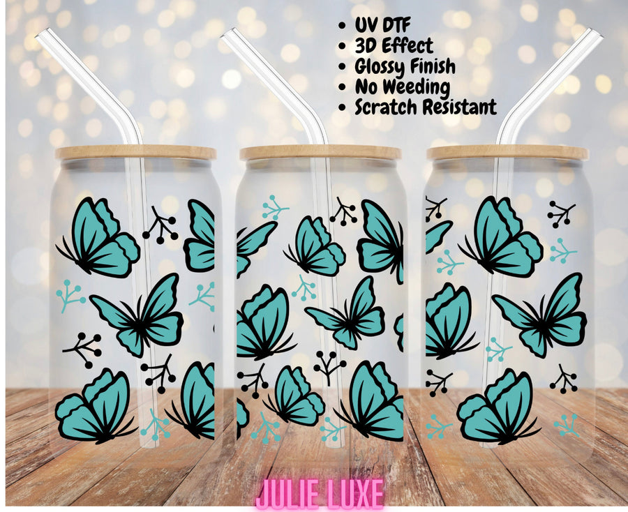 BLUE BUTTERFLY - UV DTF CUP WRAP