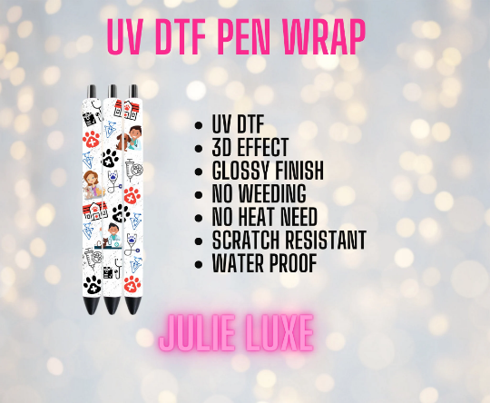 UV DTF Vet Pen Wrap | Ready to Apply | No Heat Needed | Permanent Adhesive | Waterproof