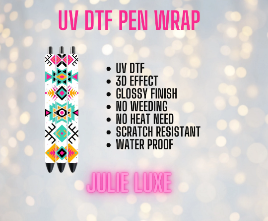 UV DTF Aztec Pen Wrap | Ready to Apply | No Heat Needed | Permanent Adhesive | Waterproof